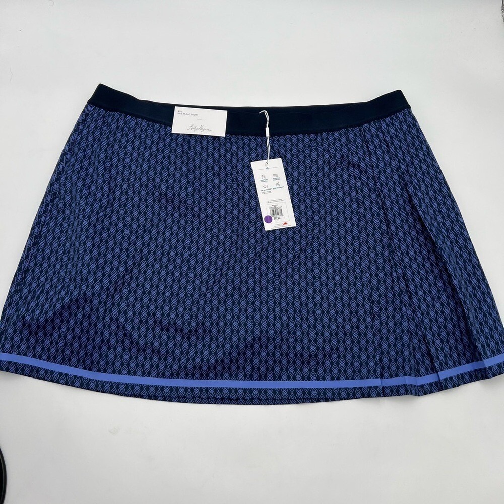 Lady Hagen Womens XXL Side Pleat Contrast Skort Argyle Geo Navy Blue UPF 50+ NEW